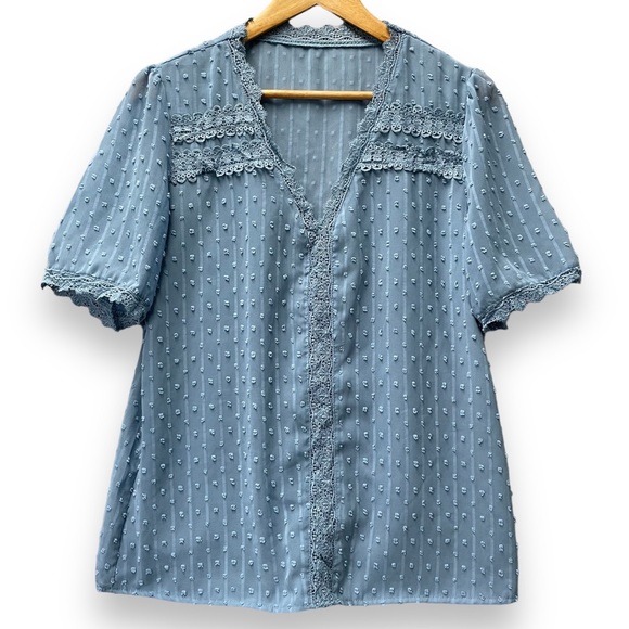 Crochet Lace & French Knots Short sleeve‎ blouse - Cottagecore - Picture 6 of 6